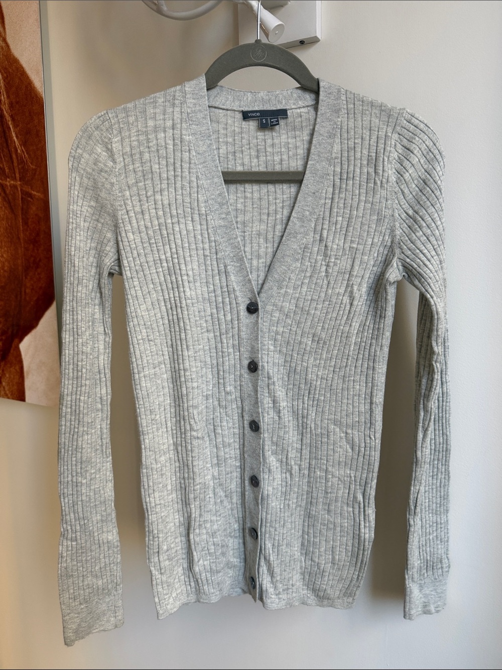 Vince Light Gray Ribbed V‑Neck Button Cardigan great condition